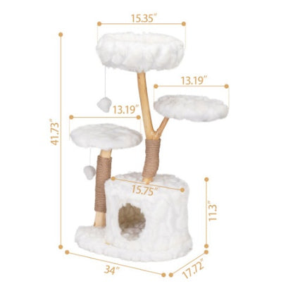 Luxury Indoor Cat Tree | Natural Wood Cat Tower